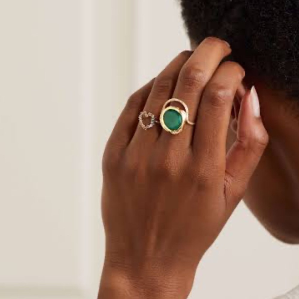 Pascale Monvoisin Gaia Elegant Diamonds Gold and Green Onyx Ring. never worn